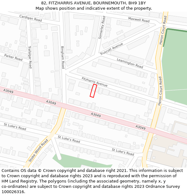 82, FITZHARRIS AVENUE, BOURNEMOUTH, BH9 1BY: Location map and indicative extent of plot