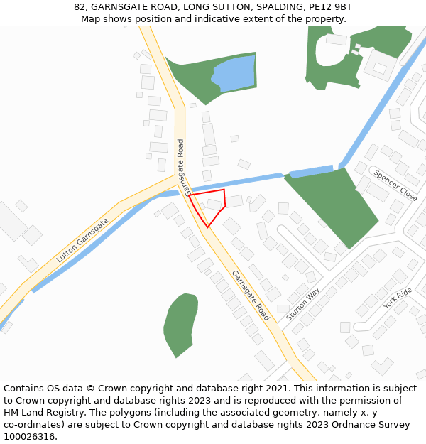 82, GARNSGATE ROAD, LONG SUTTON, SPALDING, PE12 9BT: Location map and indicative extent of plot
