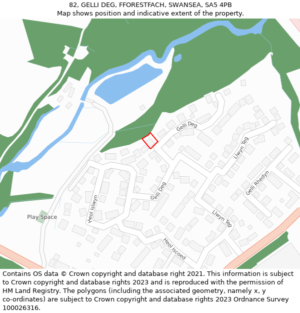 82, GELLI DEG, FFORESTFACH, SWANSEA, SA5 4PB: Location map and indicative extent of plot