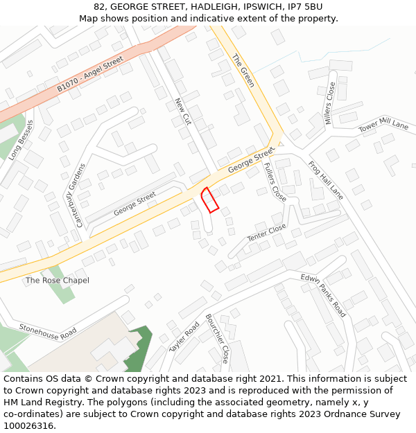 82, GEORGE STREET, HADLEIGH, IPSWICH, IP7 5BU: Location map and indicative extent of plot