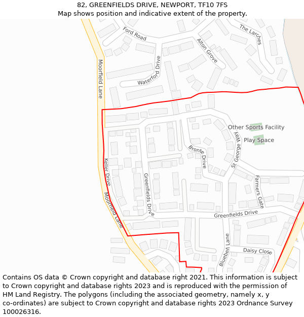 82, GREENFIELDS DRIVE, NEWPORT, TF10 7FS: Location map and indicative extent of plot