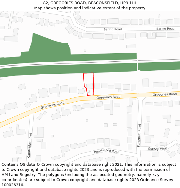 82, GREGORIES ROAD, BEACONSFIELD, HP9 1HL: Location map and indicative extent of plot