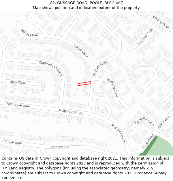 82, GUSSAGE ROAD, POOLE, BH12 4AZ: Location map and indicative extent of plot