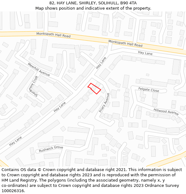 82, HAY LANE, SHIRLEY, SOLIHULL, B90 4TA: Location map and indicative extent of plot