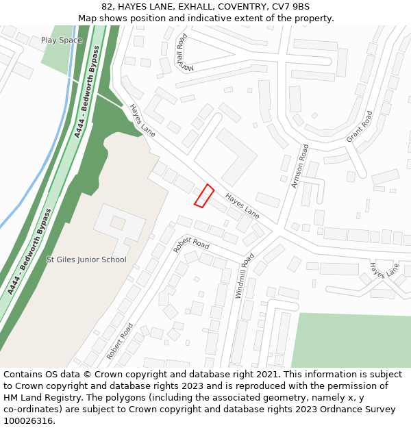 82, HAYES LANE, EXHALL, COVENTRY, CV7 9BS: Location map and indicative extent of plot