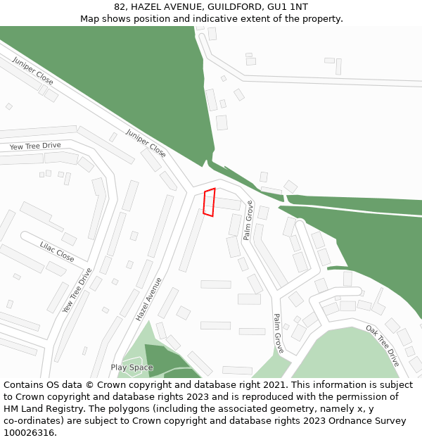 82, HAZEL AVENUE, GUILDFORD, GU1 1NT: Location map and indicative extent of plot