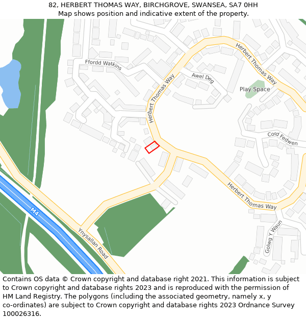 82, HERBERT THOMAS WAY, BIRCHGROVE, SWANSEA, SA7 0HH: Location map and indicative extent of plot