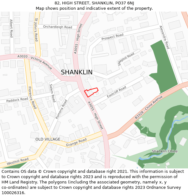 82, HIGH STREET, SHANKLIN, PO37 6NJ: Location map and indicative extent of plot