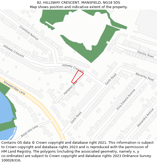 82, HILLSWAY CRESCENT, MANSFIELD, NG18 5DS: Location map and indicative extent of plot