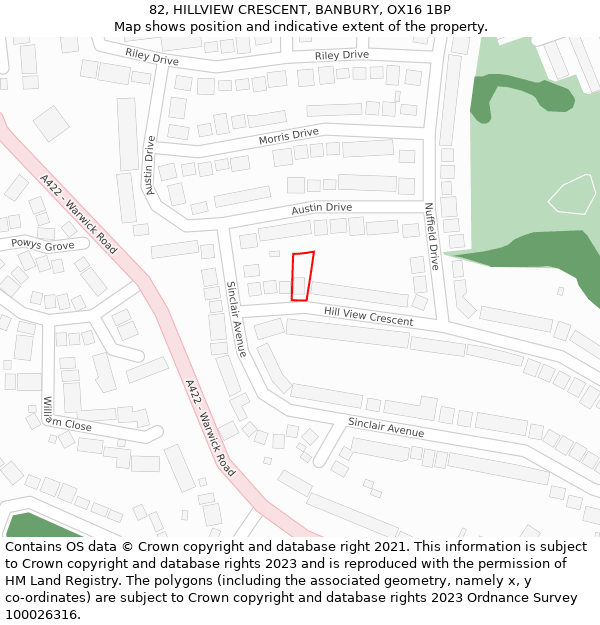82, HILLVIEW CRESCENT, BANBURY, OX16 1BP: Location map and indicative extent of plot