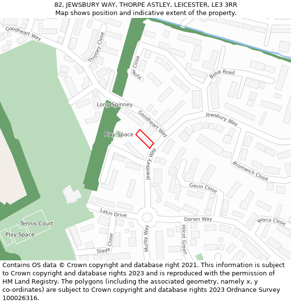 82, JEWSBURY WAY, THORPE ASTLEY, LEICESTER, LE3 3RR: Location map and indicative extent of plot