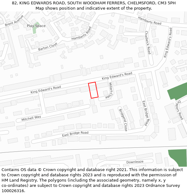 82, KING EDWARDS ROAD, SOUTH WOODHAM FERRERS, CHELMSFORD, CM3 5PH: Location map and indicative extent of plot