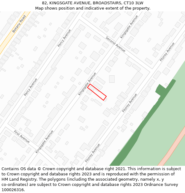 82, KINGSGATE AVENUE, BROADSTAIRS, CT10 3LW: Location map and indicative extent of plot