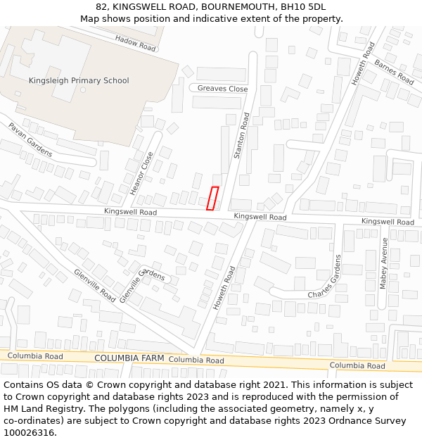 82, KINGSWELL ROAD, BOURNEMOUTH, BH10 5DL: Location map and indicative extent of plot