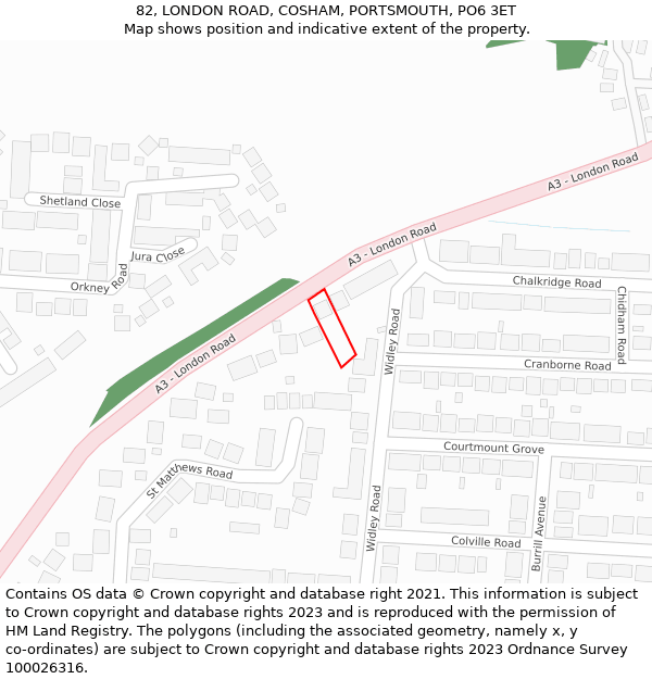 82, LONDON ROAD, COSHAM, PORTSMOUTH, PO6 3ET: Location map and indicative extent of plot