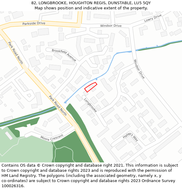 82, LONGBROOKE, HOUGHTON REGIS, DUNSTABLE, LU5 5QY: Location map and indicative extent of plot