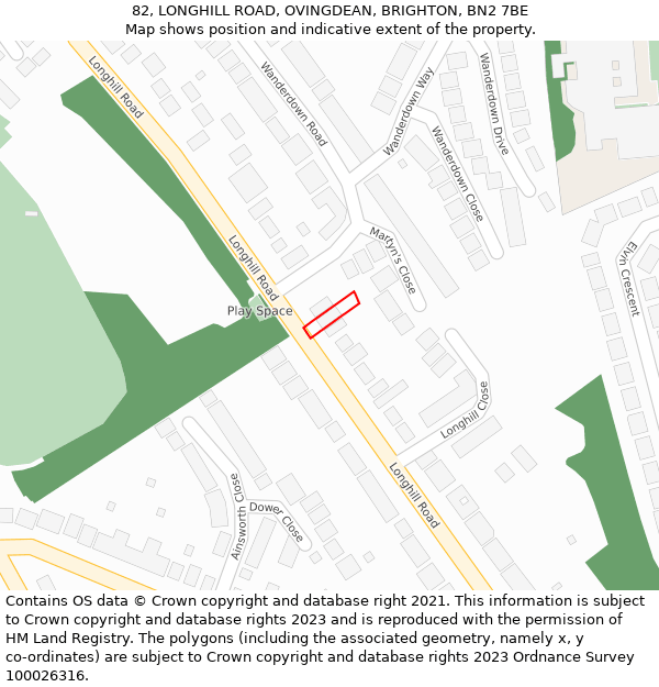 82, LONGHILL ROAD, OVINGDEAN, BRIGHTON, BN2 7BE: Location map and indicative extent of plot