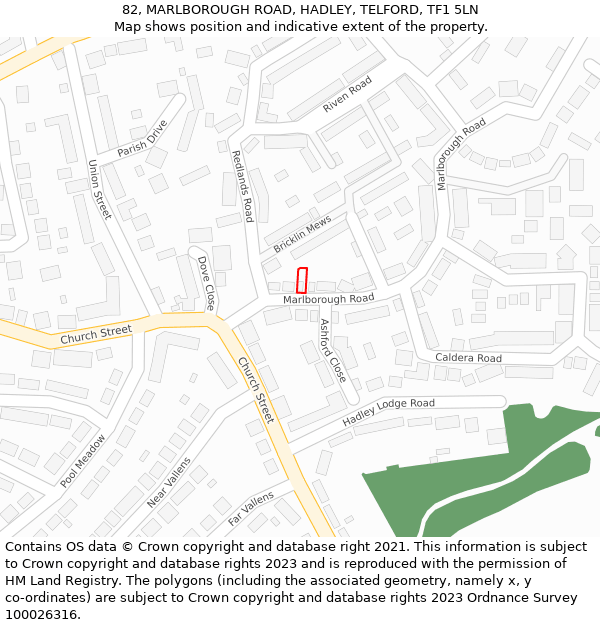 82, MARLBOROUGH ROAD, HADLEY, TELFORD, TF1 5LN: Location map and indicative extent of plot