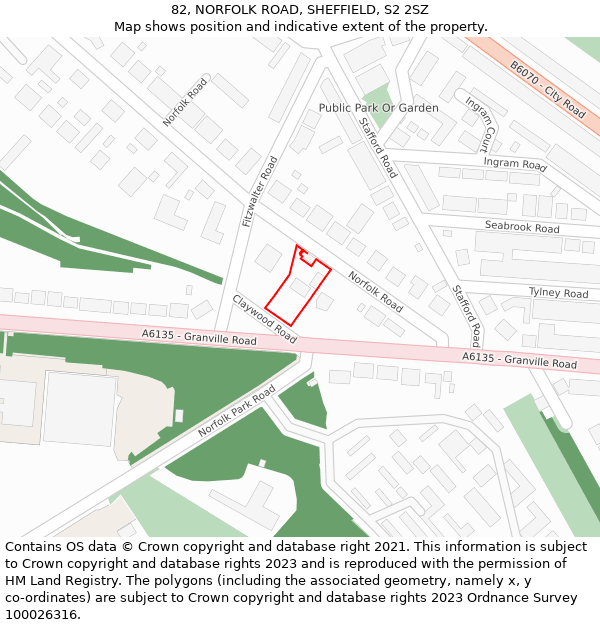 82, NORFOLK ROAD, SHEFFIELD, S2 2SZ: Location map and indicative extent of plot