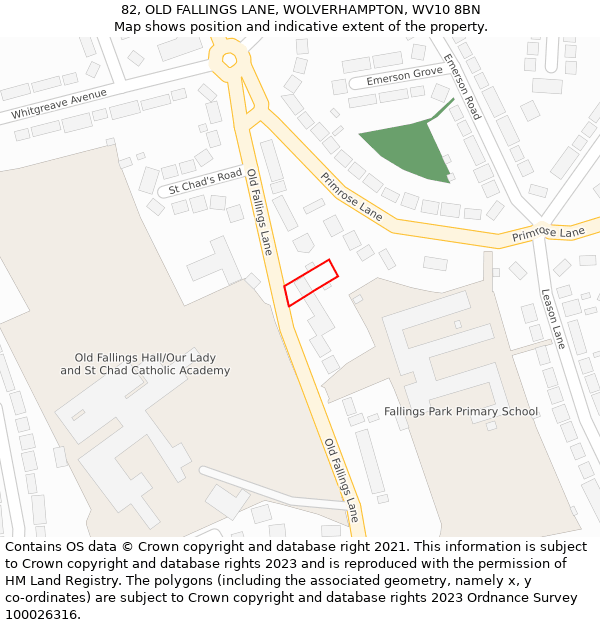 82, OLD FALLINGS LANE, WOLVERHAMPTON, WV10 8BN: Location map and indicative extent of plot
