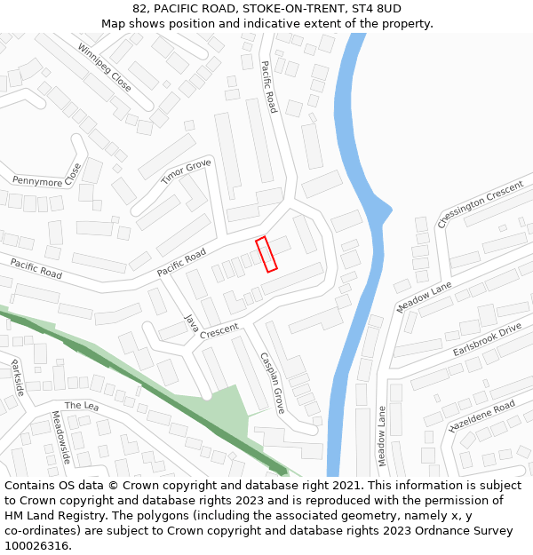 82, PACIFIC ROAD, STOKE-ON-TRENT, ST4 8UD: Location map and indicative extent of plot