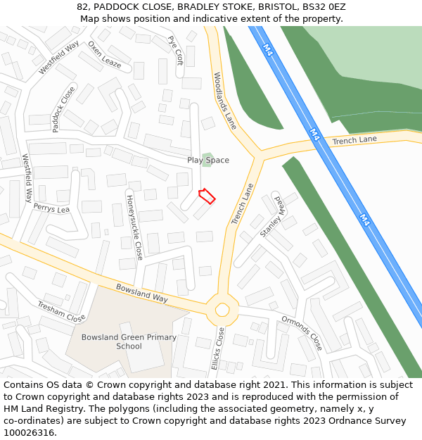 82, PADDOCK CLOSE, BRADLEY STOKE, BRISTOL, BS32 0EZ: Location map and indicative extent of plot