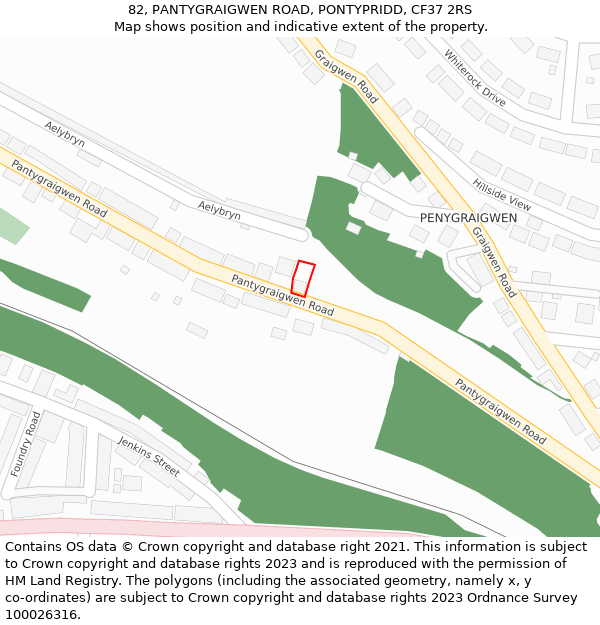 82, PANTYGRAIGWEN ROAD, PONTYPRIDD, CF37 2RS: Location map and indicative extent of plot