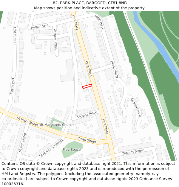 82, PARK PLACE, BARGOED, CF81 8NB: Location map and indicative extent of plot