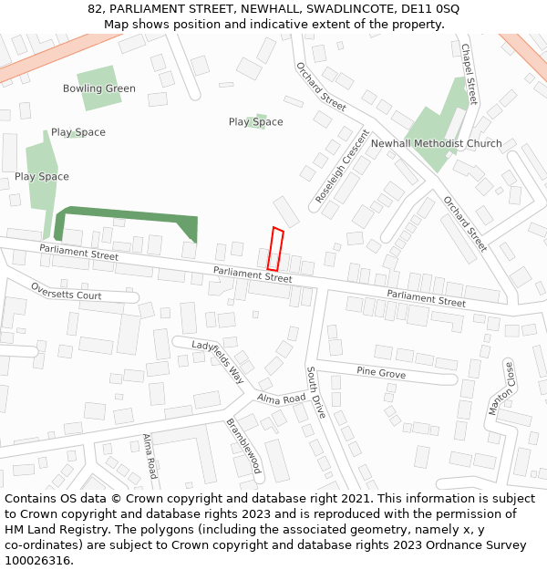 82, PARLIAMENT STREET, NEWHALL, SWADLINCOTE, DE11 0SQ: Location map and indicative extent of plot