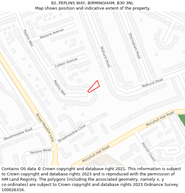 82, PEPLINS WAY, BIRMINGHAM, B30 3NL: Location map and indicative extent of plot