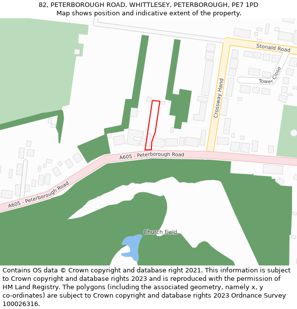 82, PETERBOROUGH ROAD, WHITTLESEY, PETERBOROUGH, PE7 1PD: Location map and indicative extent of plot