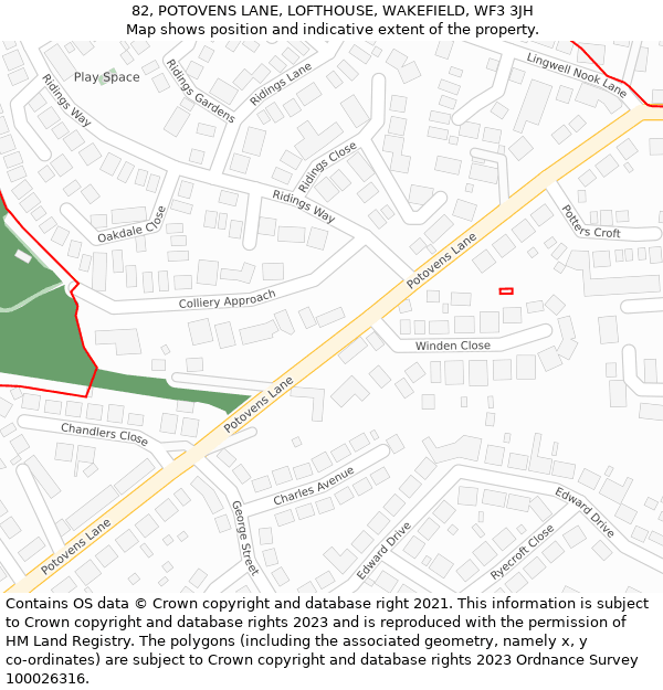 82, POTOVENS LANE, LOFTHOUSE, WAKEFIELD, WF3 3JH: Location map and indicative extent of plot