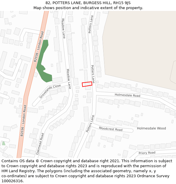 82, POTTERS LANE, BURGESS HILL, RH15 9JS: Location map and indicative extent of plot