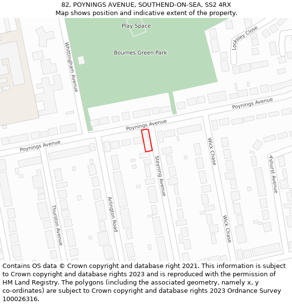 82, POYNINGS AVENUE, SOUTHEND-ON-SEA, SS2 4RX: Location map and indicative extent of plot