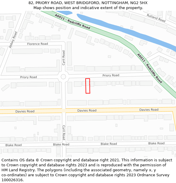 82, PRIORY ROAD, WEST BRIDGFORD, NOTTINGHAM, NG2 5HX: Location map and indicative extent of plot