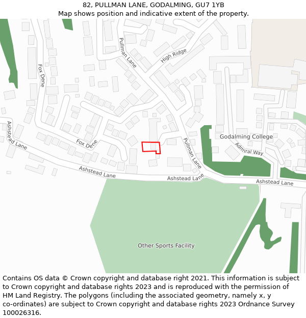 82, PULLMAN LANE, GODALMING, GU7 1YB: Location map and indicative extent of plot
