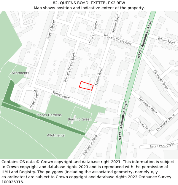 82, QUEENS ROAD, EXETER, EX2 9EW: Location map and indicative extent of plot