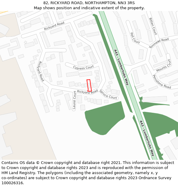 82, RICKYARD ROAD, NORTHAMPTON, NN3 3RS: Location map and indicative extent of plot