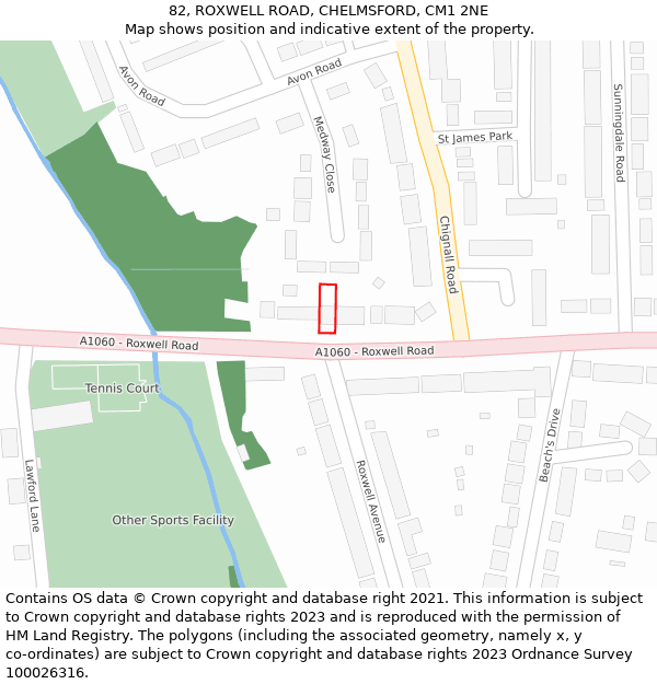 82, ROXWELL ROAD, CHELMSFORD, CM1 2NE: Location map and indicative extent of plot