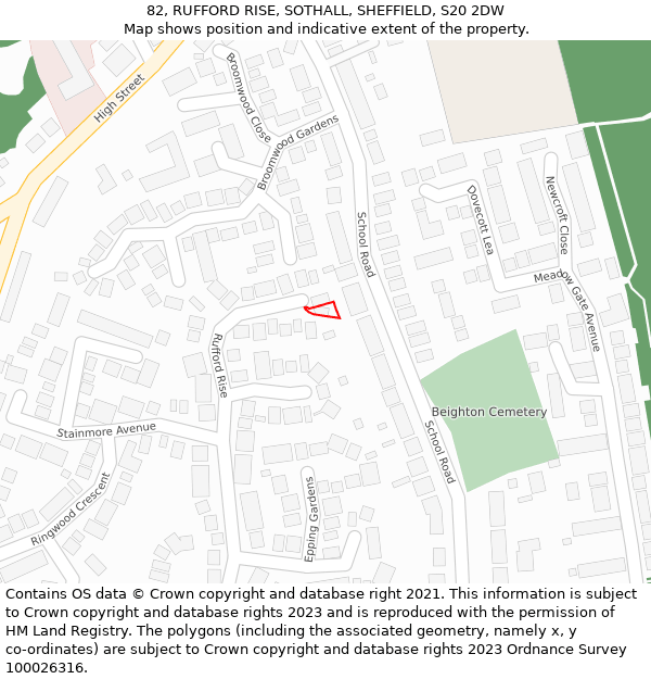 82, RUFFORD RISE, SOTHALL, SHEFFIELD, S20 2DW: Location map and indicative extent of plot