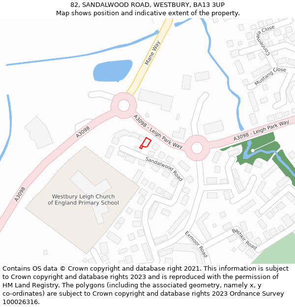 82, SANDALWOOD ROAD, WESTBURY, BA13 3UP: Location map and indicative extent of plot