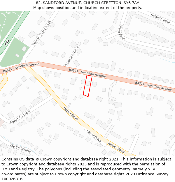 82, SANDFORD AVENUE, CHURCH STRETTON, SY6 7AA: Location map and indicative extent of plot