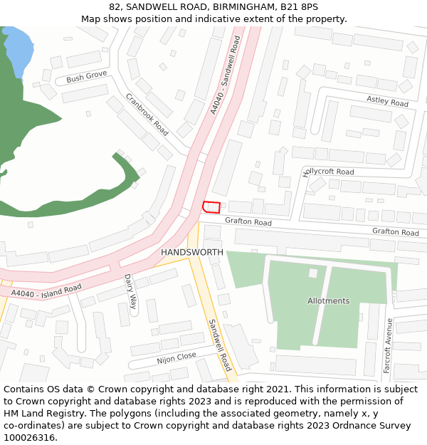 82, SANDWELL ROAD, BIRMINGHAM, B21 8PS: Location map and indicative extent of plot