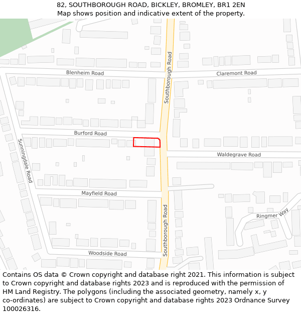 82, SOUTHBOROUGH ROAD, BICKLEY, BROMLEY, BR1 2EN: Location map and indicative extent of plot