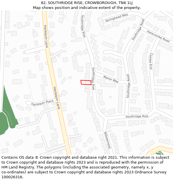 82, SOUTHRIDGE RISE, CROWBOROUGH, TN6 1LJ: Location map and indicative extent of plot