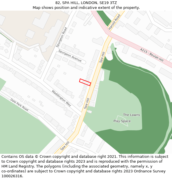82, SPA HILL, LONDON, SE19 3TZ: Location map and indicative extent of plot