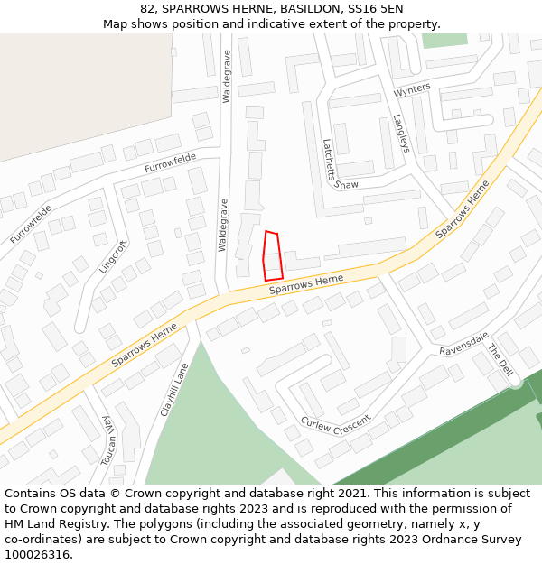 82, SPARROWS HERNE, BASILDON, SS16 5EN: Location map and indicative extent of plot