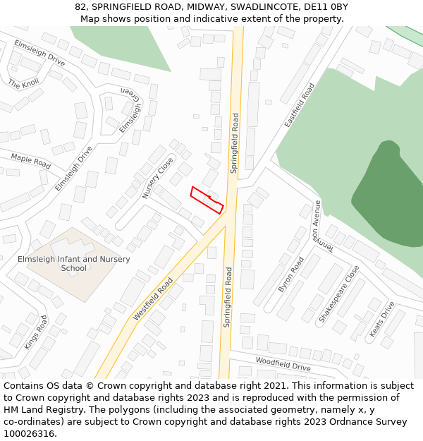 82, SPRINGFIELD ROAD, MIDWAY, SWADLINCOTE, DE11 0BY: Location map and indicative extent of plot