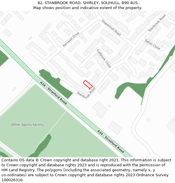 82, STANBROOK ROAD, SHIRLEY, SOLIHULL, B90 4US: Location map and indicative extent of plot