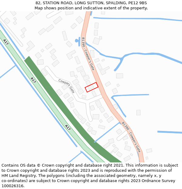 82, STATION ROAD, LONG SUTTON, SPALDING, PE12 9BS: Location map and indicative extent of plot